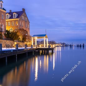 Waterfront homes and pier at dusk Washington DC