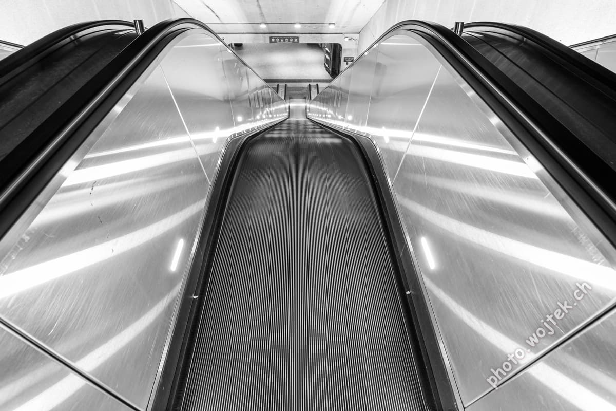Empty escalator inside metro station Washington DC USA