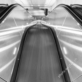 Empty escalator inside metro station Washington DC USA