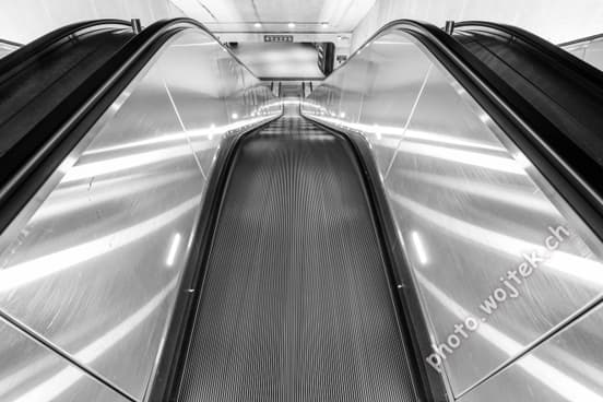 Empty escalator inside metro station Washington DC USA