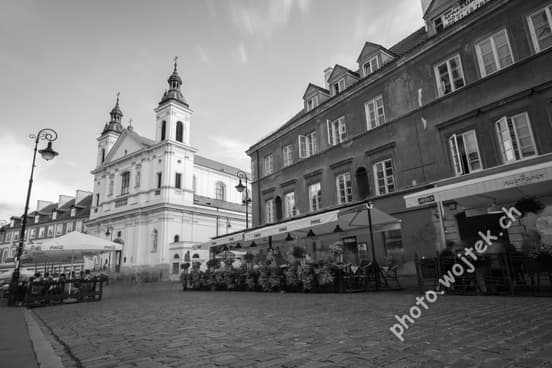 Church and outdoor cafes, Warsaw Poland