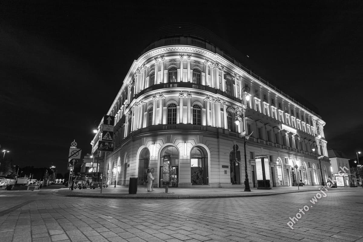 Illuminated historic building Warsaw Poland