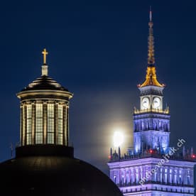 Palace of Culture and Science with Moon Warsaw Poland