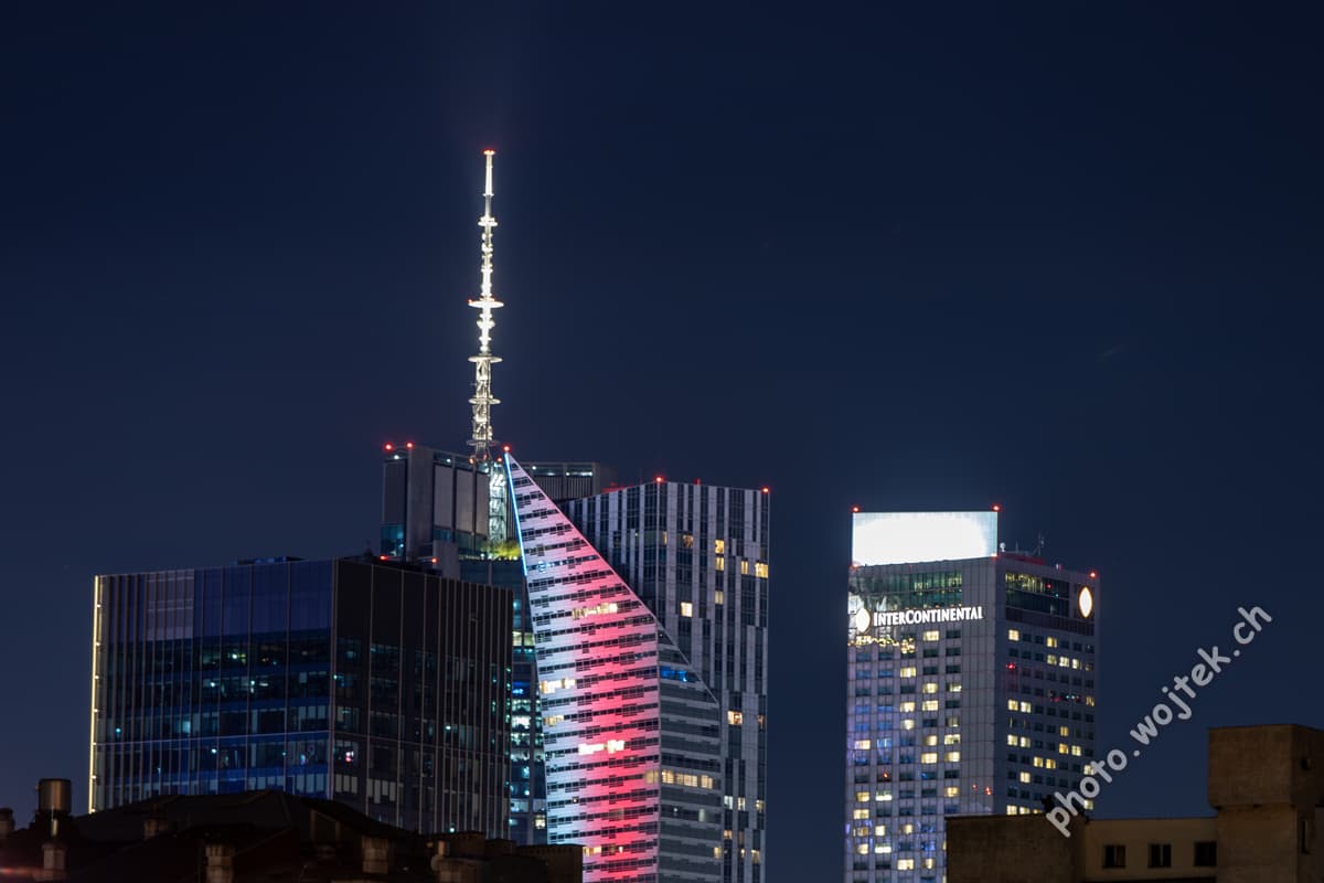 Warsaw modern skyscrapers at night Poland
