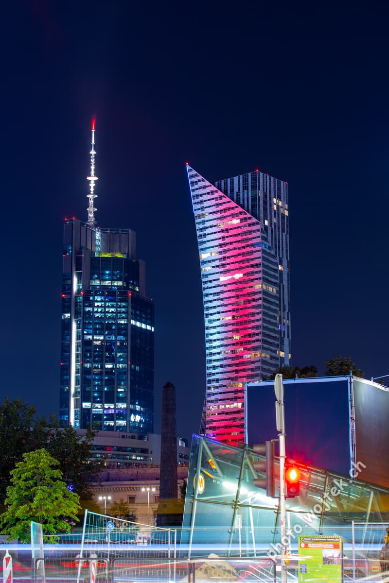Warsaw Spire and Skyliner Towers at Night, Warsaw Poland