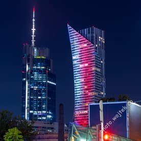 Warsaw Spire and Skyliner Towers at Night, Warsaw Poland