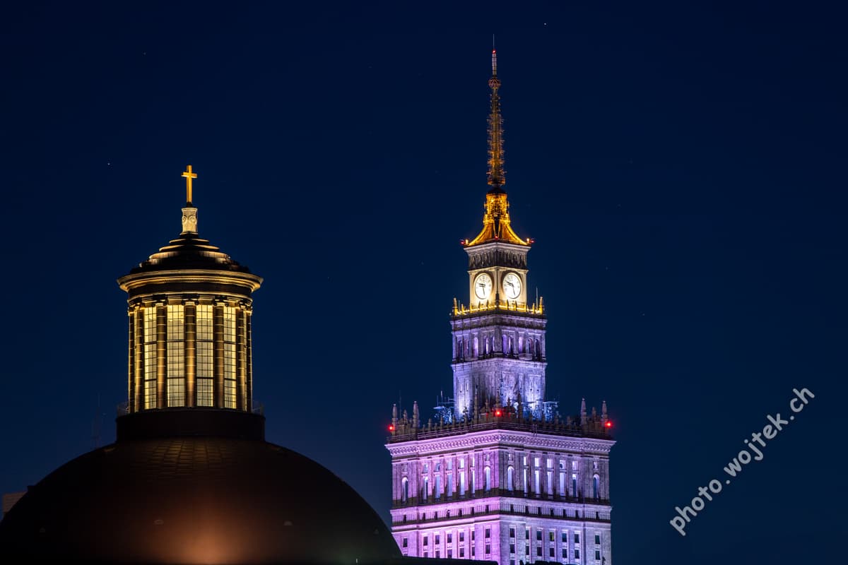 Palace of Culture and Science night Warsaw Poland