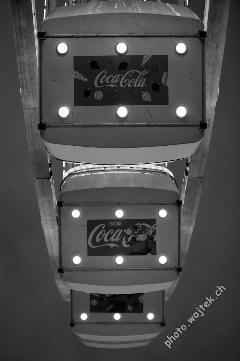 Ferris wheel cabins with Coca-Cola ads, Warsaw Poland