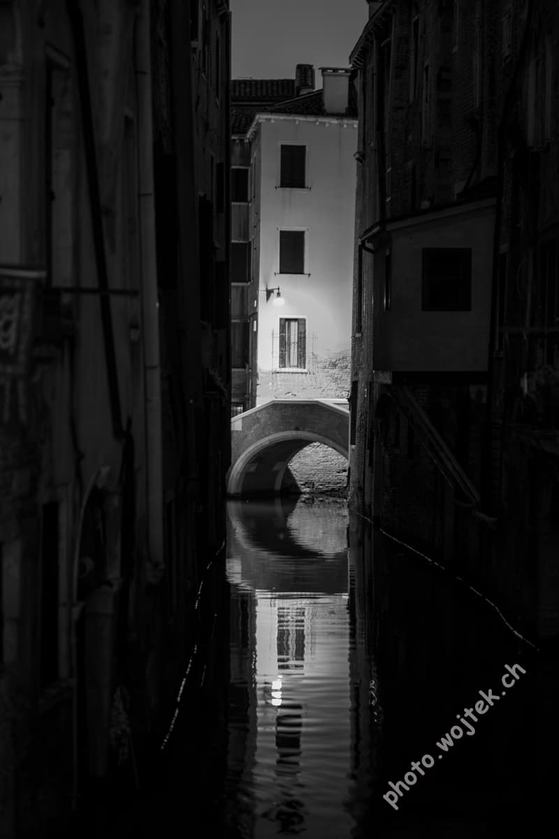 Venetian Canal and Bridge at Night, Venice Italy