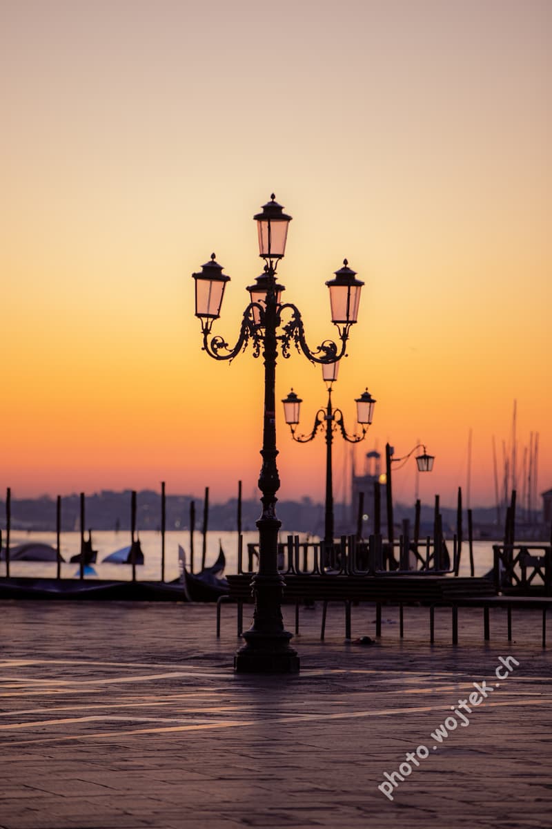 Venetian Street Lamps at Sunrise Venice Italy