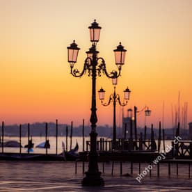 Venetian Street Lamps at Sunrise Venice Italy