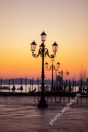 Venetian Street Lamps at Sunrise Venice Italy