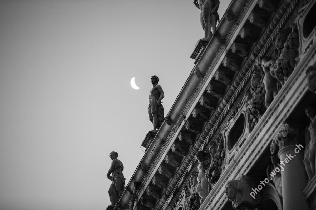 Statues on Historic Building Roof Venice Italy