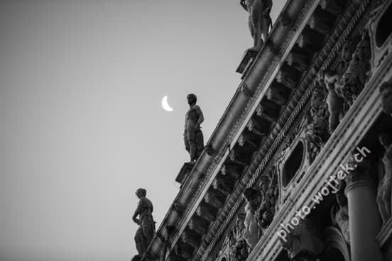 Statues on Historic Building Roof Venice Italy