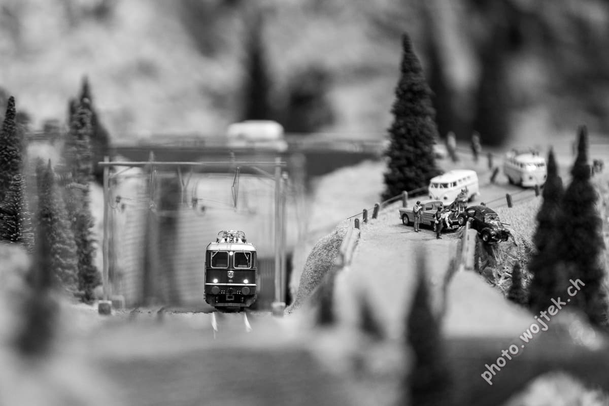 Model train and accident scene Swiss Museum Luzern