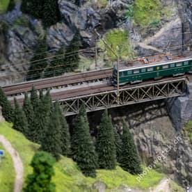 Model train crossing bridge Swiss Museum of Transport Luzern