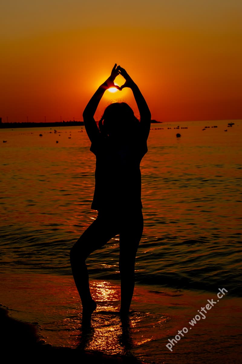 Silhouette Girl Heart Shape Sunset Kolobrzeg Poland