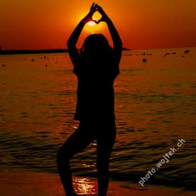 Silhouette Girl Heart Shape Sunset Kolobrzeg Poland