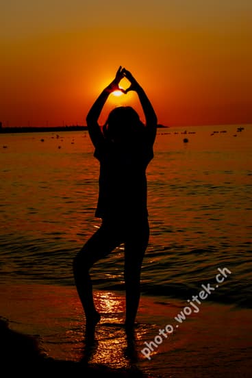 Silhouette Girl Heart Shape Sunset Kolobrzeg Poland