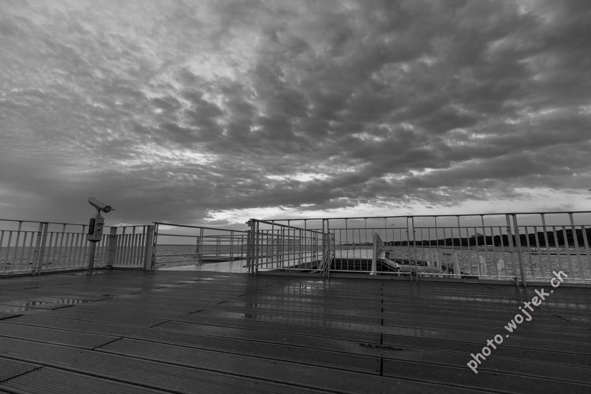 Empty pier with cloudy sky, Kolobrzeg Poland
