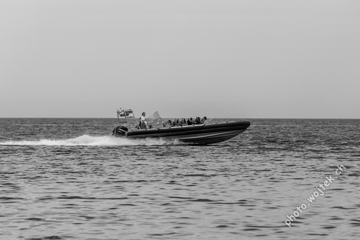 Speedboat on sea in Kolobrzeg, Poland
