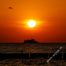 Sunset with Ship and Seagulls Kolobrzeg Poland