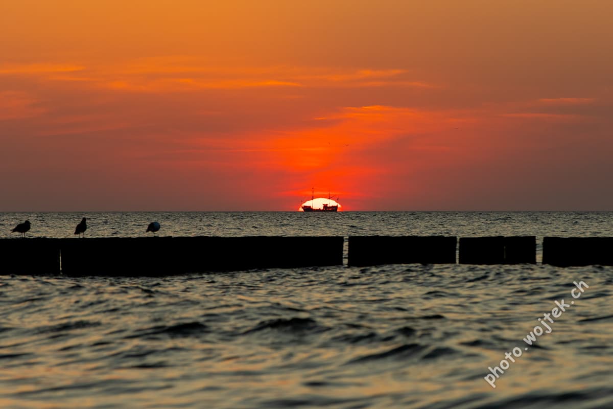 Sailing Ship Sunset Kolobrzeg Poland