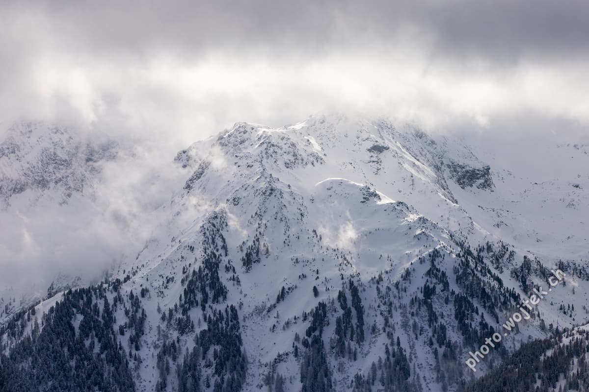 Snowy mountain peaks Schladming Austria