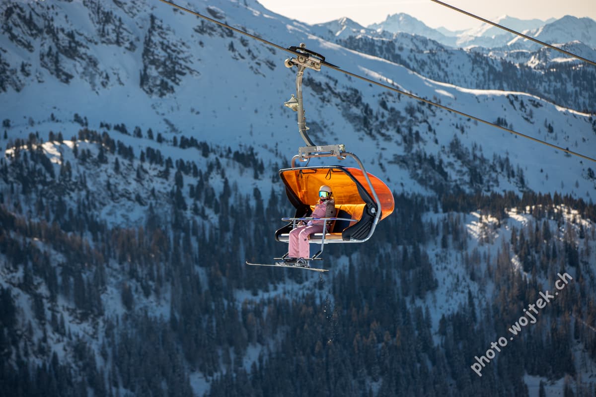 Skier on Chairlift Schladming Austria