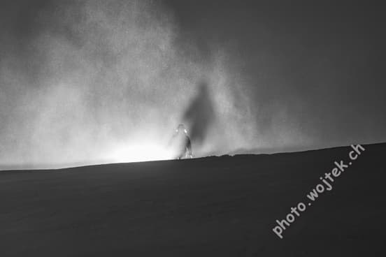 Snowboarder in snowstorm Schladming Austria