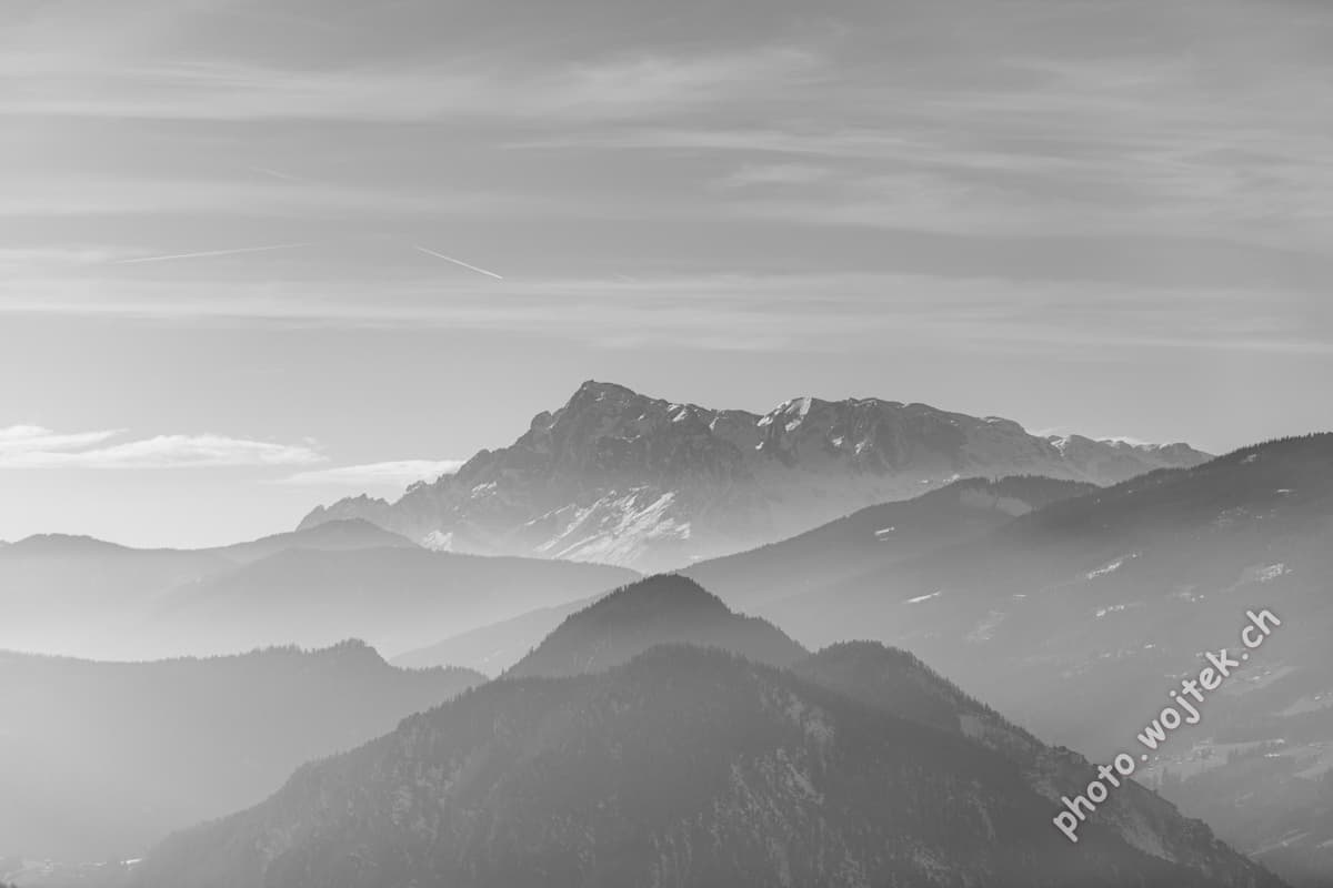 Mountain range misty view Schladming Austria