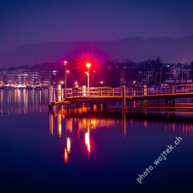 Harbor pier with red light Zürich Switzerland