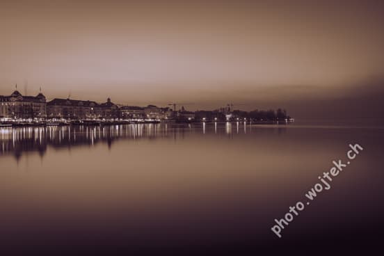 Lake Zurich waterfront at night, Zürich Switzerland